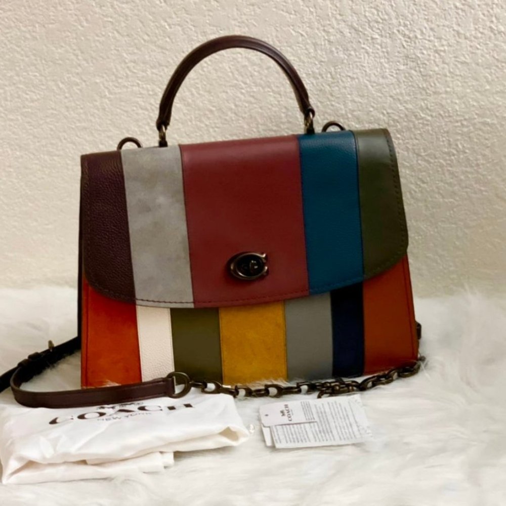 Coach Parker Top Handle 32 With Patchwork Stripes
